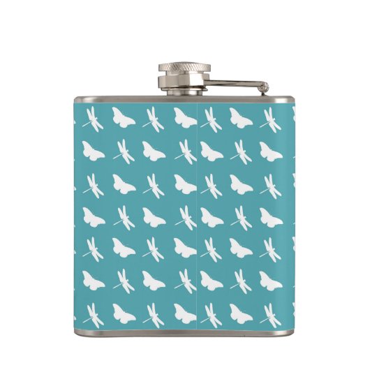 Teal Butterfly and Dragonfly Monogram Flachmann (Rückseite)