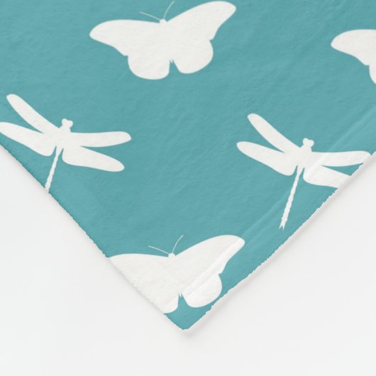 Teal Butterfly and Dragonfly Pattern Monogram Fleecedecke (Ecke)