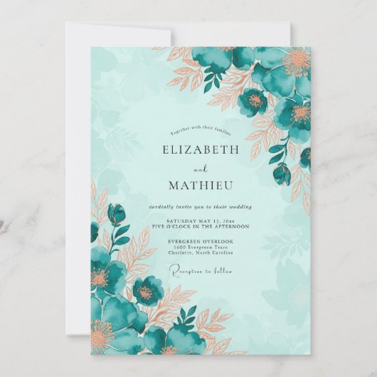 Teal Captivating Botanical Wedding Einladung (Vorderseite)