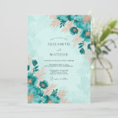 Teal Captivating Botanical Wedding Einladung (Stehend Vorderseite)