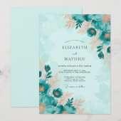 Teal Captivating Botanical Wedding Einladung (Vorne/Hinten)