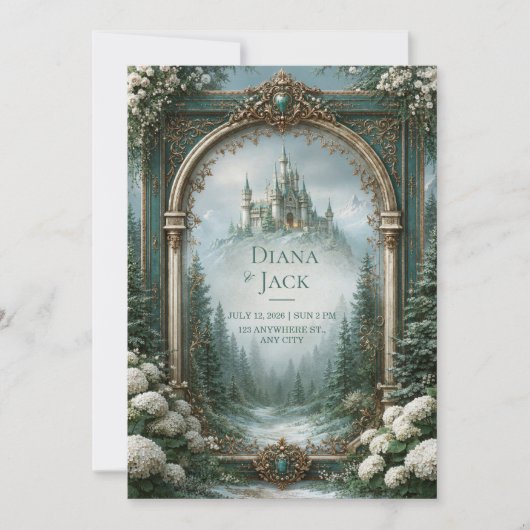 Teal Castle Hochzeit Einladung (Vorderseite)