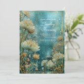 Teal Celestial Gilded Astrantia Wedding Einladung (Stehend Vorderseite)