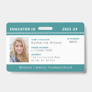 Teal Chevron Homeschool-Lehrer-ID-Ausweis Ausweis