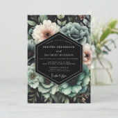 Teal Chiaroscuro Bloom Hochzeit Einladung (Stehend Vorderseite)