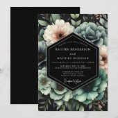Teal Chiaroscuro Bloom Hochzeit Einladung (Vorne/Hinten)