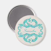 Teal Chic Damask Magnet (Vorderseite/Rückseite)