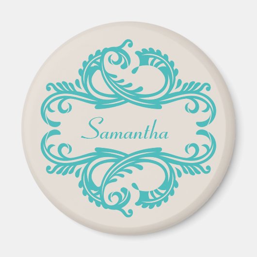 Teal Chic Damask Magnet (Vorne)