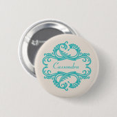 Teal Chic Damast-Knopf Button (Vorne & Hinten)