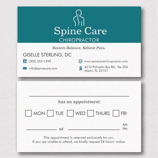 Teal Chiropractor Appointment Reminder Card Terminkarte