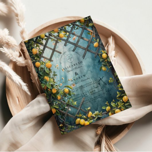 Teal Citrus Blossom Garden Wedding Einladung