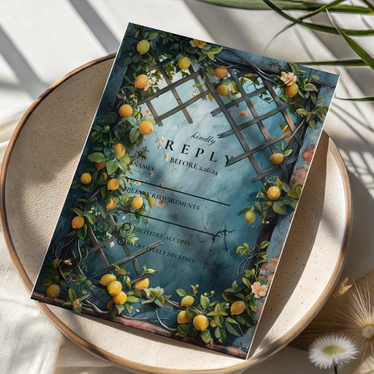 Teal Citrus Blossom Garden Wedding RSVP Karte