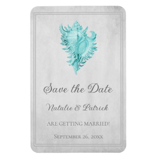 Teal Conch Shell Save-the-Date-Magnet Magnet (Vertikal)