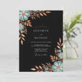Teal Copper Bloom Romance Wedding Einladung (Stehend Vorderseite)