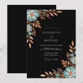 Teal Copper Bloom Romance Wedding Einladung (Vorne/Hinten)