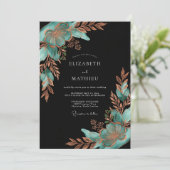Teal Copper Botanical Bloom Wedding Einladung (Stehend Vorderseite)