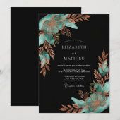 Teal Copper Botanical Bloom Wedding Einladung (Vorne/Hinten)