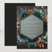 Teal Copper Dramatic Botanical Wedding Einladung (Vorne/Hinten)