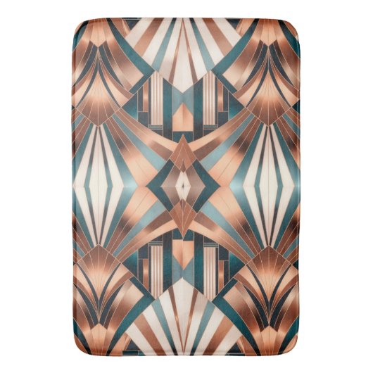 Teal Copper Geometric Skyscraper Neo Art Deco Badematte (Vorderseite Vertikal)