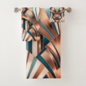 Teal Copper Geometric Skyscraper Neo Art Deco Badhandtuch Set (Insitu)