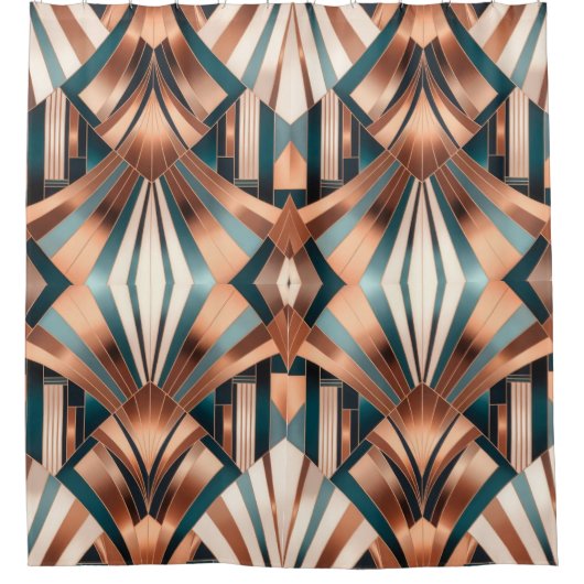 Teal Copper Geometric Skyscraper Neo Art Deco Duschvorhang (Vorderseite)