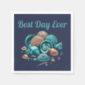Teal Copper Sea Shell Beach Wedding Paper Napkin Serviette (Vorderseite)