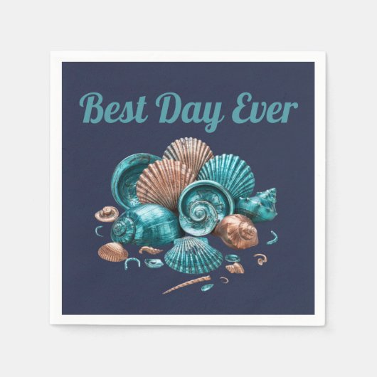 Teal Copper Sea Shell Beach Wedding Paper Napkin Serviette (Vorderseite)