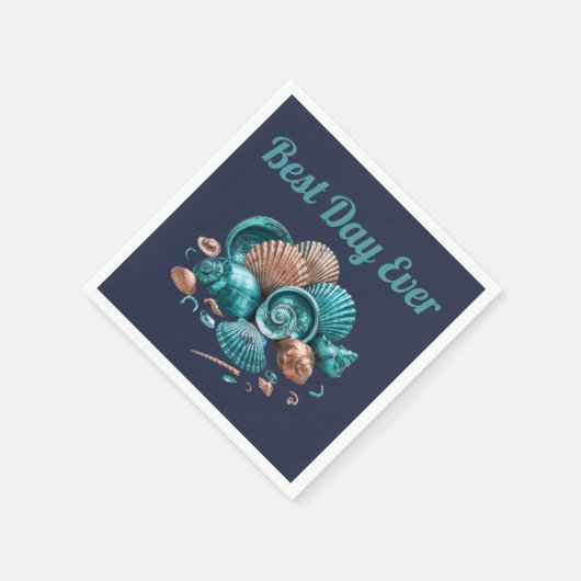 Teal Copper Sea Shell Beach Wedding Paper Napkin Serviette (Ecke)