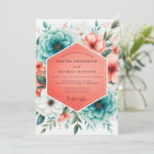 Teal Coral Bloom Romance Wedding Einladung (Stehend Vorderseite)