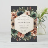 Teal & Coral Dramatic Floral Wedding Einladung (Stehend Vorderseite)