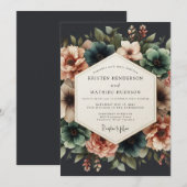 Teal & Coral Dramatic Floral Wedding Einladung (Vorne/Hinten)