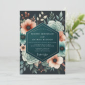 Teal Coral Eventide Wedding Einladung (Stehend Vorderseite)