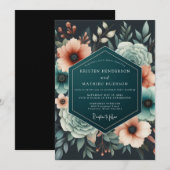 Teal Coral Eventide Wedding Einladung (Vorne/Hinten)