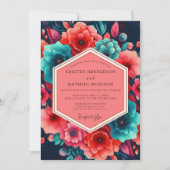 Teal Coral Lush Bloom Wedding Einladung (Vorderseite)