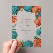 Teal & Coral Modern Botanical Wedding Acryleinladungen (Insitu (Handheld))