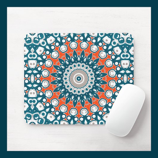 Teal Coral Modern Mandala Desk Pattern Mousepad