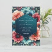 Teal Coral Wedding Einladung (Stehend Vorderseite)