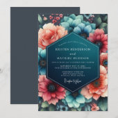 Teal Coral Wedding Einladung (Vorne/Hinten)