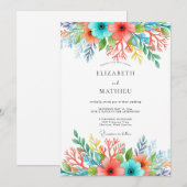 Teal Coral Whimsical Floral Wedding Einladung (Vorne/Hinten)