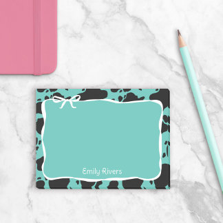 Teal Cow Print & White Bow With Your Name Post-it Klebezettel