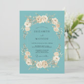 Teal Cream Bloom Flourish Hochzeit Einladung (Stehend Vorderseite)