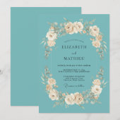 Teal Cream Bloom Flourish Hochzeit Einladung (Vorne/Hinten)