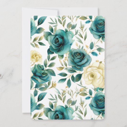 Teal Cream Rose Floral Bridal Shower Einladung (Rückseite)