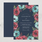 Teal Crimson Anemone Hochzeit Einladung (Vorne/Hinten)