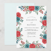 Teal Crimson Spirited Botanical Wedding Einladung (Vorne/Hinten)