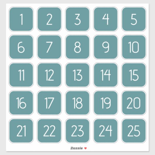 Teal Customizable Square Number Stickers  Aufkleber (Blatt)