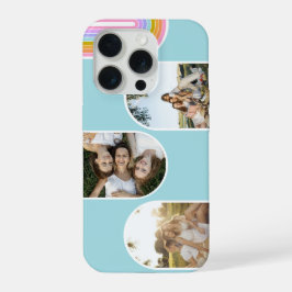 Teal Cute Modern 3 Photo Layout Custom iPhone 15 Pro Hülle