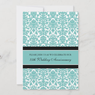 Teal Damask 25. Jubiläums-Party-Einladung Einladung