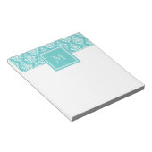 Teal Damast Muster 1 mit Monogramm Notizblock (angewinkelt)
