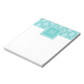 Teal Damast Muster 1 mit Monogramm Notizblock (Rotiert)